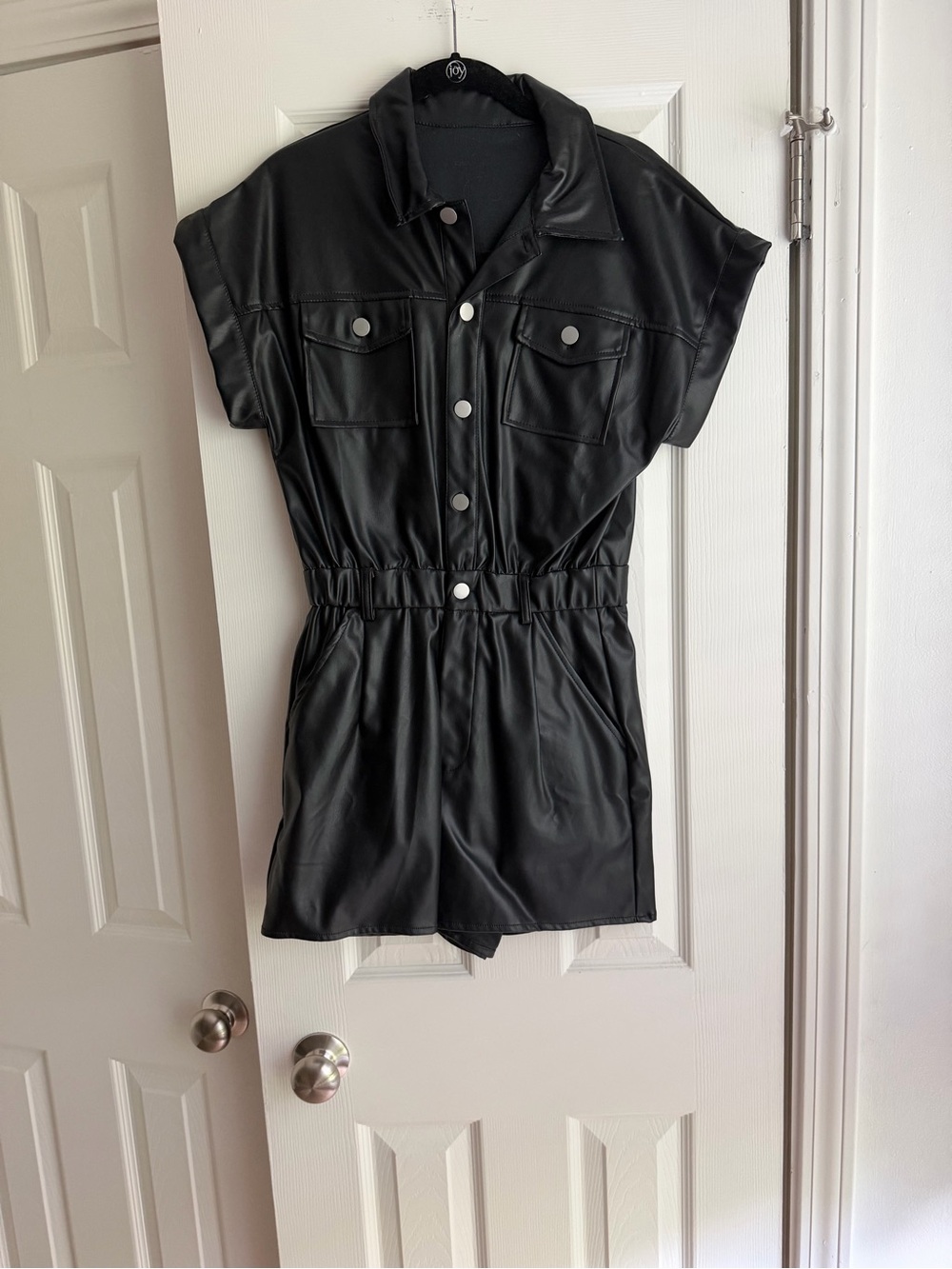 Girls' Black Faux Leather Short Romper